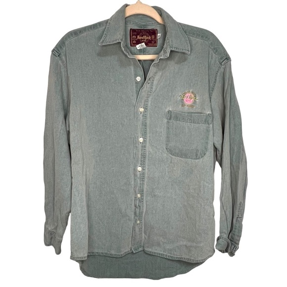 Vintage Hard Rock Cafe Las Vegas Long Sleeve Button Up Shirt Embroidered Medium - Picture 2 of 4